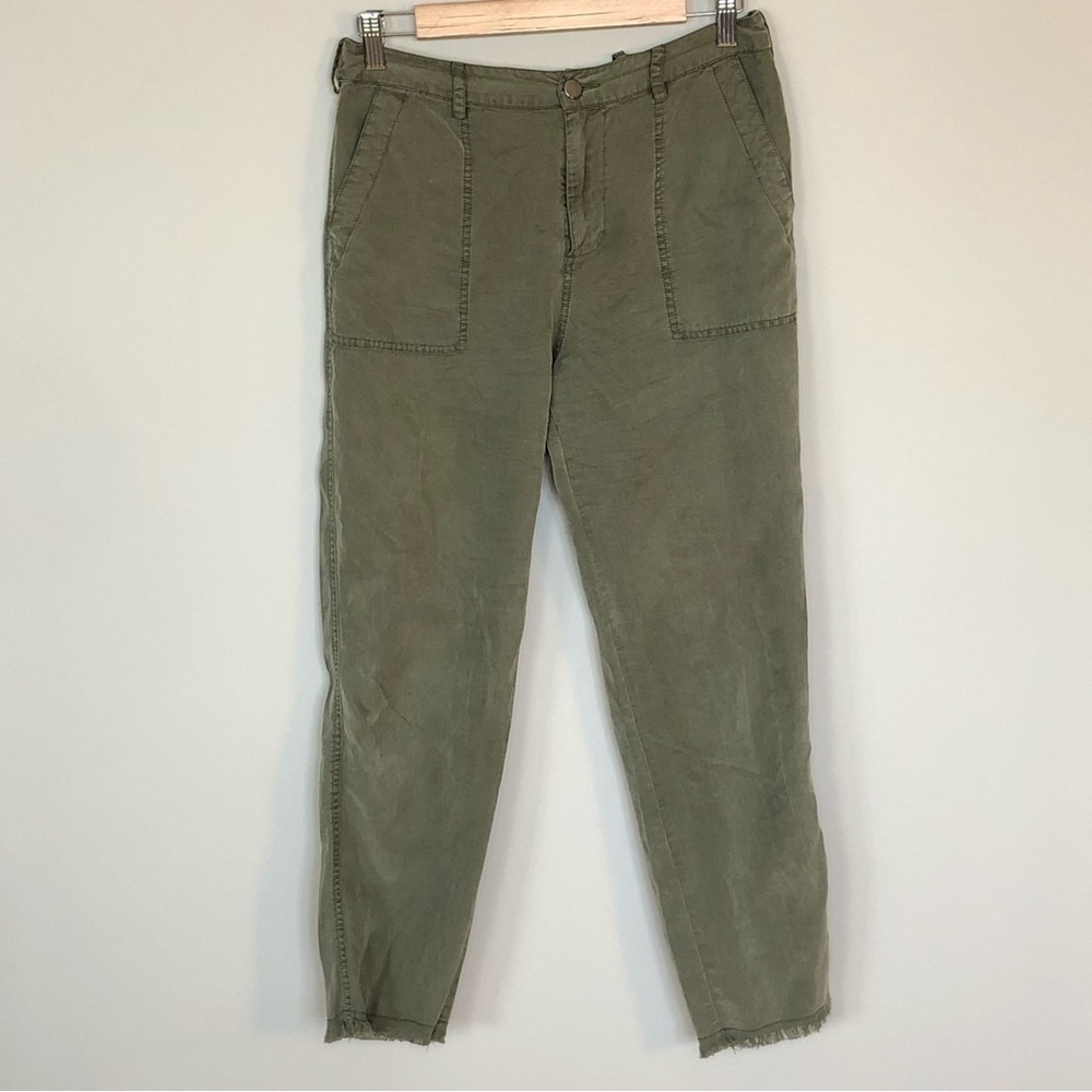 Willow & Clay olive green Lyocel & Linen casual relaxed tapered raw hem pants XS